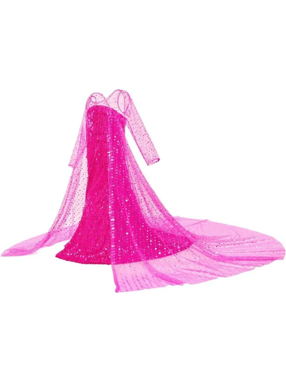 Elegant Princess Dress Costume with Shimmering Long Cape for Girls' Birthday